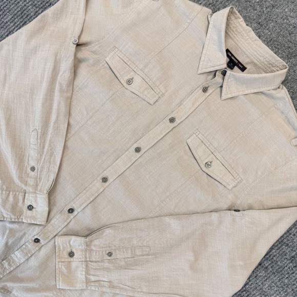 John Varvatos USA Other - John Varvatos USA Mens XL Tan Beige Utility Roll Tab Sleeve Button Down Shirt